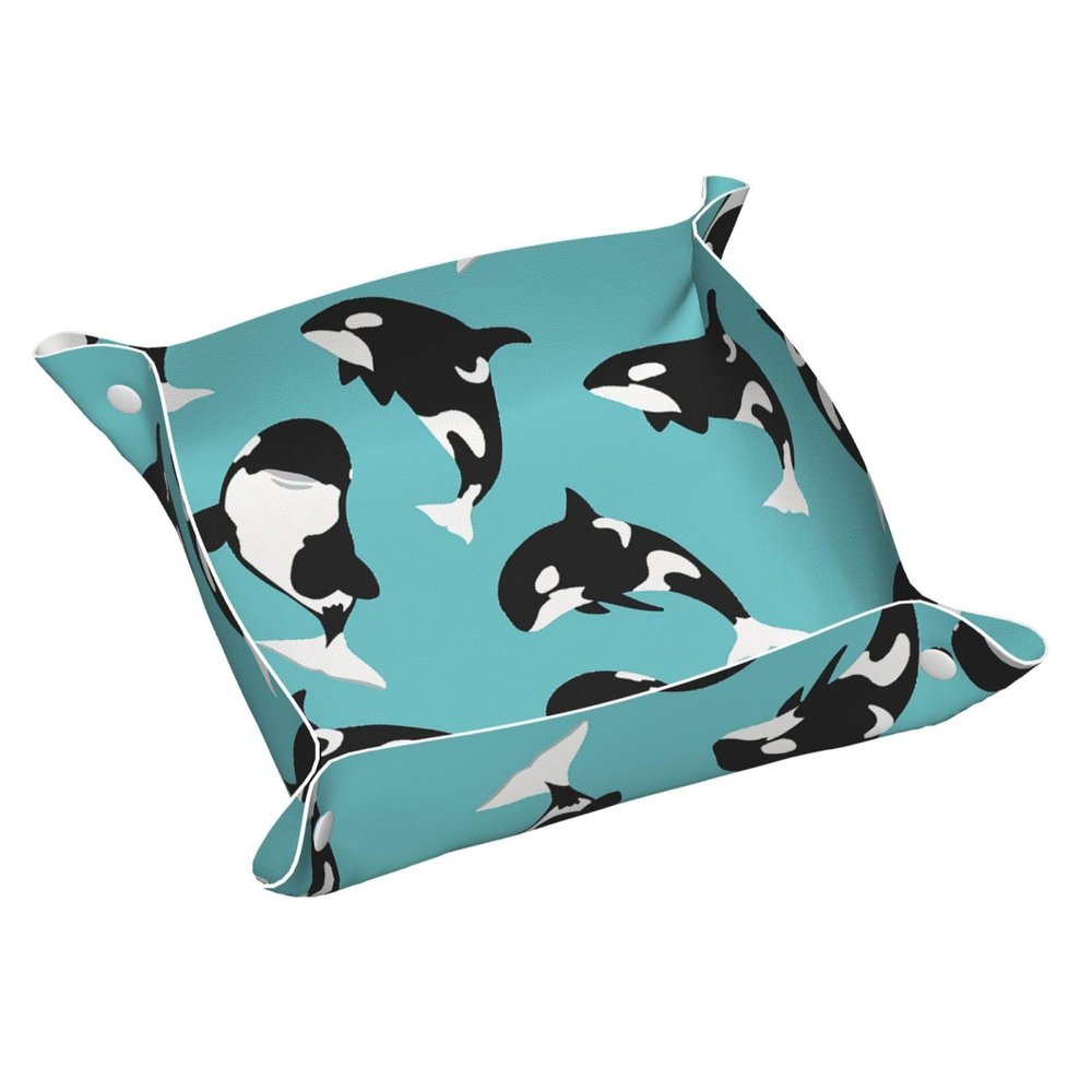 Adorable Killer Whale Leather Storage Tray Double-Sided Printing Folding Travel Organizer