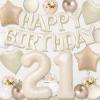 21 Birthday Decorations For Her Him, Cream 21 Balloon Number, White Happy Birthday Balloons, Star, Heart, Cream And Sand White Balloons For Happy 21st Birthday Decorations view 1