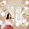 21 Birthday Decorations For Her Him, Cream 21 Balloon Number, White Happy Birthday Balloons, Star, Heart, Cream And Sand White Balloons For Happy 21st Birthday Decorations view 4