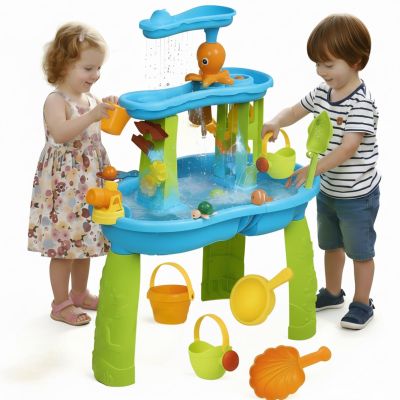 Hugut Upgraded 3-Tier Sand Water Table Outdoor Sensory Play Table for Kids, Ideal Gift for Backyard Summer Fun