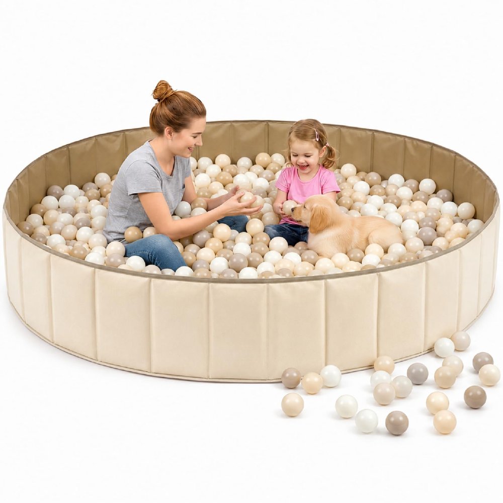 Burbell 72"x 12" Extra Large Kids Baby Ball Pool, Jumbo Toddlers Foldable Ball Play Area for 2-4 Kids& Parents, Sensory Play Pit Indoor Outdoor Family Activity Playpen, Balls Not Include(Beige)