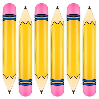 6Pcs Inflatable Pencil, PVC Pencil Balloons 26.7" Yellow Giant, Back to School Inflatable Graduation Party Decoration for School Photo Prop Classroom Prizes Favor, Garden Tools