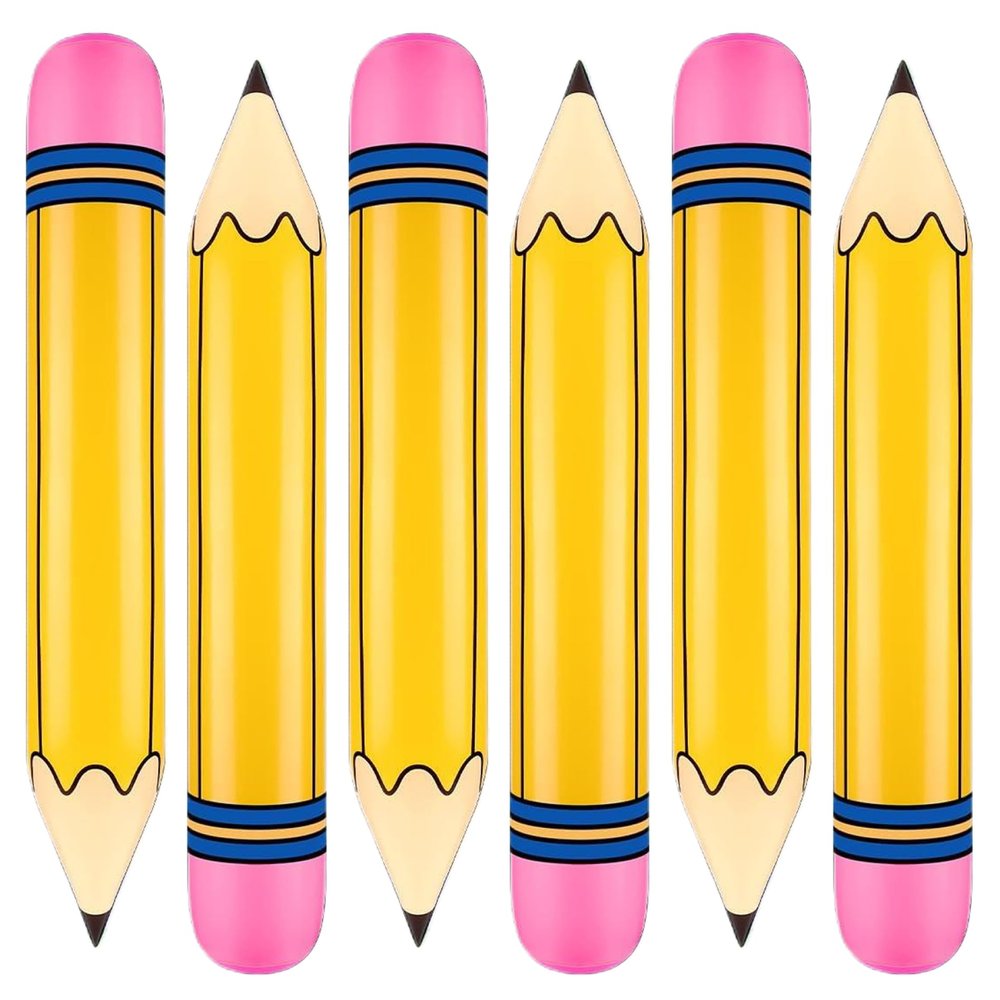 6Pcs Inflatable Pencil, PVC Pencil Balloons 26.7" Yellow Giant, Back to School Inflatable Graduation Party Decoration for School Photo Prop Classroom Prizes Favor, Garden Tools