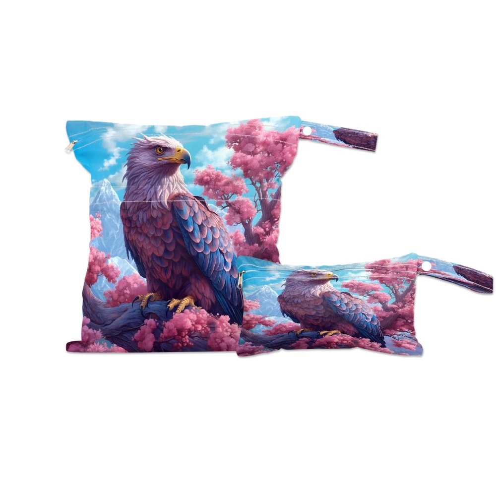 YPPAHHHH Cherry Blossom Eagles Bird Wet Dry Bag for Baby Cloth Diaper, Waterproof Reusable Wet Bags for Travel Beach Swimsuit- 2 Pack