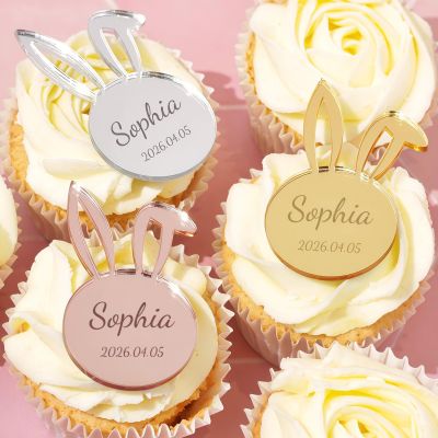 10 Pcs Personalised Rabbit Shaped Mirror Acrylic Cupcake Decor, Custom Gift Tags for Easter Day Decorations, Cupcake Toppers 5 * 8 cm