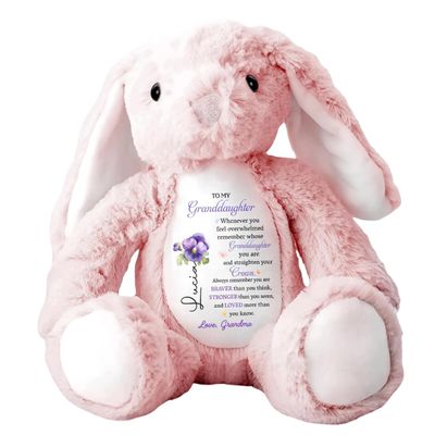 Whenever You Feel Overwhelmed - Personalized Stuffed Bunny, To My Granddaughter Custom Birth Month Flower Stuffed Animal, Easter Gifts for Granddaughter, Bunny Hug Birthday Gift from Grandma Mom