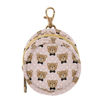 Cute Teddy Bow Pink Pattern Pacifier Case for Travel Clip-On Pacifier Holder Baby Storage Pouch for Diaper Bag Stroller Baby Essentials