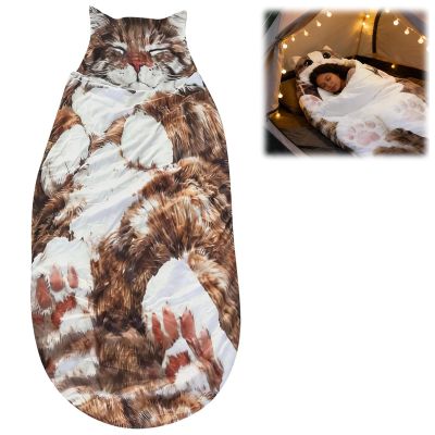 Cat Sleeping Bag for Human, Adorable Cat Envelope Sleeping Bag, 68.9x31.5 Inch Washable Warm Blanket Suitable for Friends Staying Overnight, Camping, and Car Trips. (D)