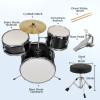 14"x10" 3-Piece Junior Kids Drum Set with Pedal, Drum Stool, Cymbal, 2 Pairs of Drum Sticks & Wrench, Complete Starter Kit for Children, Space-Saving Design with Carry Strap - Black view 2