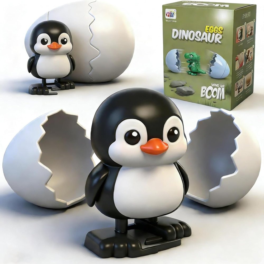 2026 New Surprise Boom Eggs, Animal Hatching Surprise Egg Toy, Easters Latest Gift, Boom Easter Eggs That Pop Open to Walking Dinosaurs, Penguin, Duck, Capybara (Penguin)