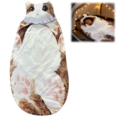 Cat Sleeping Bag for Human, Adorable Cat Envelope Sleeping Bag, 68.9x31.5 Inch Washable Warm Blanket Suitable for Friends Staying Overnight, Camping, and Car Trips. (E)