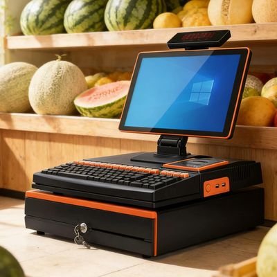 Commercial Cash Register 15.6 inch Touch Screen,POS System for Small Business,with Quad-core Processor, Cash Drawer, 58mm Printer, Barcode Scanner for Restaurants & Retail(Orange,Single Screen)
