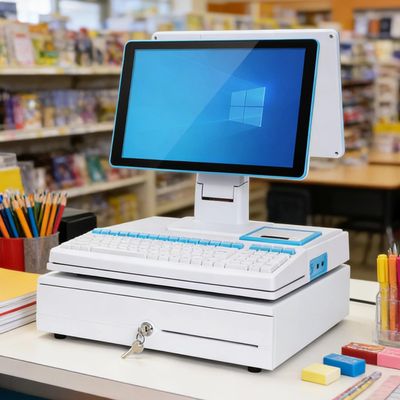 Commercial smart POS Machine,Smart Cash Register,POS System for Small Business,with 15.6" Touch Screen Monitor,Cash Drawer,58mm Printer,Barcode Scanner(White,Dual Screens)