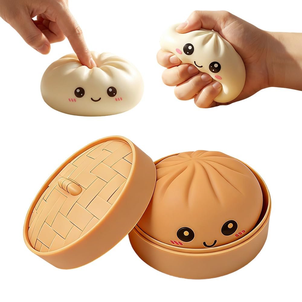 2026 New Dumpling Squishies, Shimmering Dumpling Squishy Box Colorful Dumplings Stress Balls Fidget Sensory, Squeeze Dough Ball Stress Relief Hand with Food Steamer Stretchy Desk