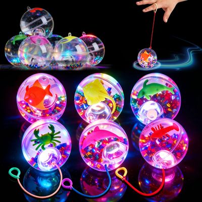 JOYIN 6 Pack Light Up Surprise Balls with Random Ocean Animal Figures, 60mm Flashing Bouncy Balls for Kids Party Favors, Goodie Bag Stuffers, Class Prizes