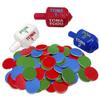 Pack of 3 Classic Mexican Pirinola Toma Todo Solid Plastic in Spanish with Chips, 2.1 Inches Tall - Red White and Blue Colors view 1