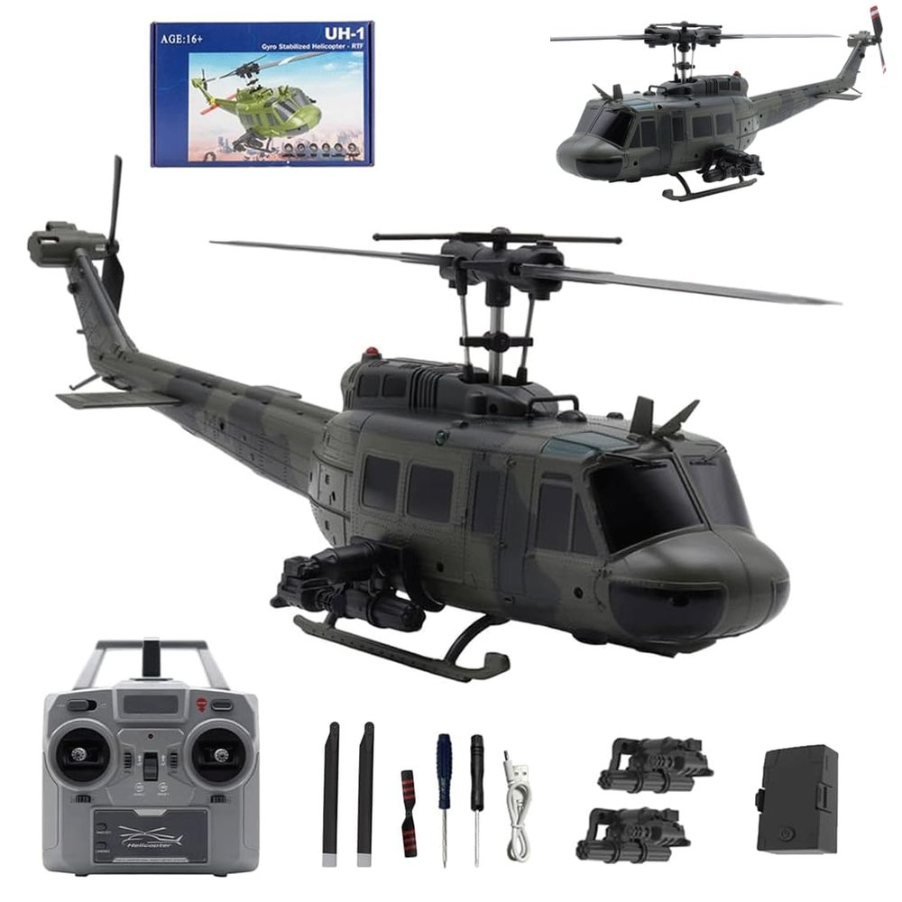 ROUASD RC-ERA C032 UH-1 Huey 1:48 Scale RC Helicopter, Flybarless 6CH Brushless Motor, 6-Axis Gyro Stabilization, Optical Flow Positioning & 3D Inverted Flight for Hobbyists Adults