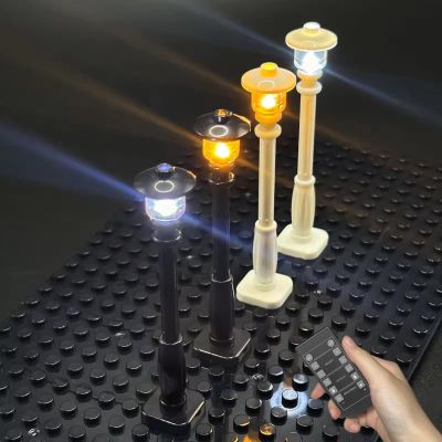 10PCS LED City Street Lights, Remote Control Luminous Light Poles Compatible with Building Blocks, DIY Architecture Building Blocks Lighting Set for City Layout Display Upgrade (White-White Light)