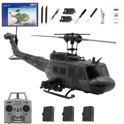 C032 UH-1 Huey RC Helicopter, 1/48 Scale 6-Channel Brushless Helicopter with Optical Flow Positioning, One Click Inverted Flight & Gyro Stabilized, 3D Stunt Military Aircraft Model for Adults