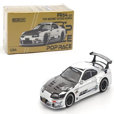 1:64 Diecast Model Car Compatible with Toyota Supra GT300 Top Secret Silver Chrome Limited Edition by Pop Race PR640325