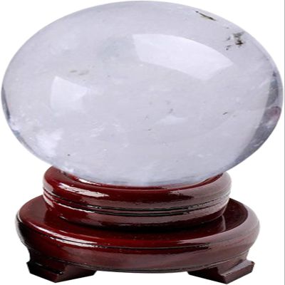 QASYKSLQ Clear Quartz Crystal Ball with Wooden Stand, Sphere Sculpture Figurine,Family Decorative,Fortune Teller,Feng Shui,Witchcraft,Witch Decor,8cm