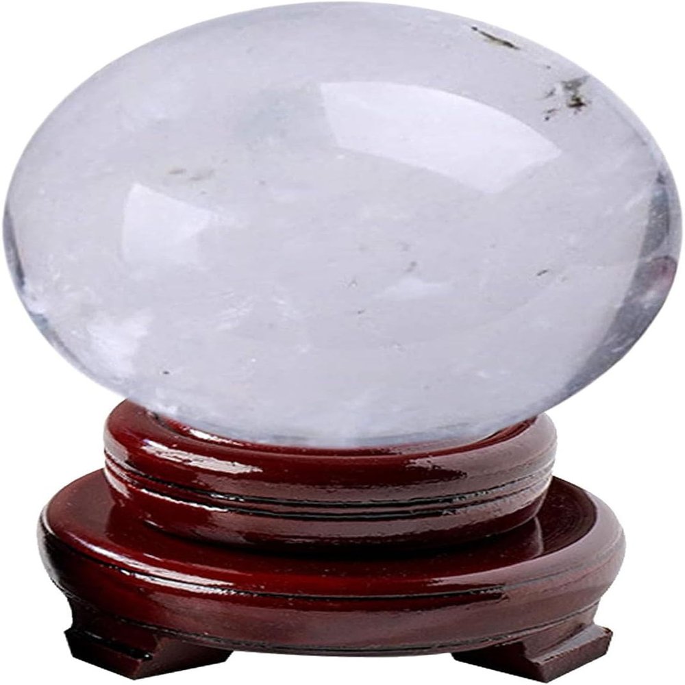 QASYKSLQ Clear Quartz Crystal Ball with Wooden Stand, Sphere Sculpture Figurine,Family Decorative,Fortune Teller,Feng Shui,Witchcraft,Witch Decor,8cm