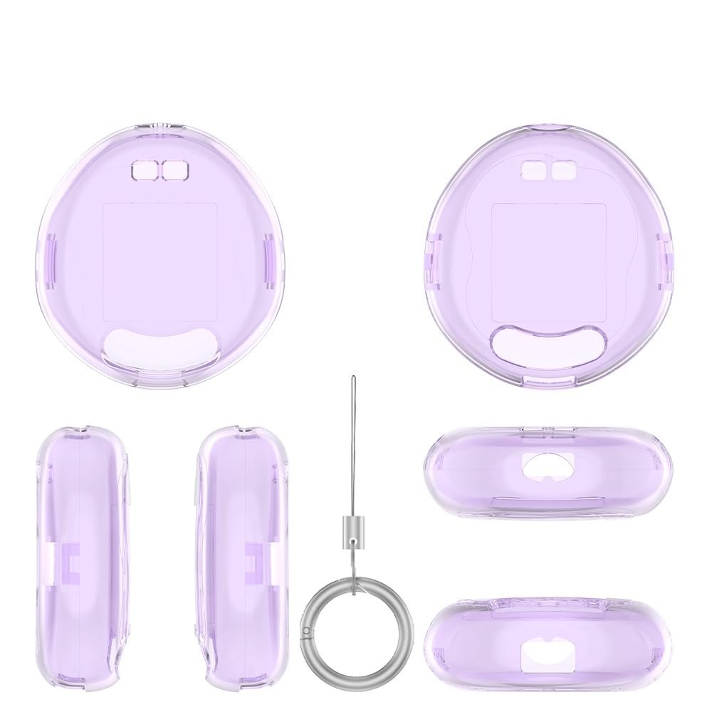 PC Transparent Protective Cover for Tamagotchi Uni Electronic Pet Game Console Case Anti-Scratch Shockproof Drop-Resistant Dust-Proof Washable Sleeve Accessories with Lanyard (Transparent Purple)