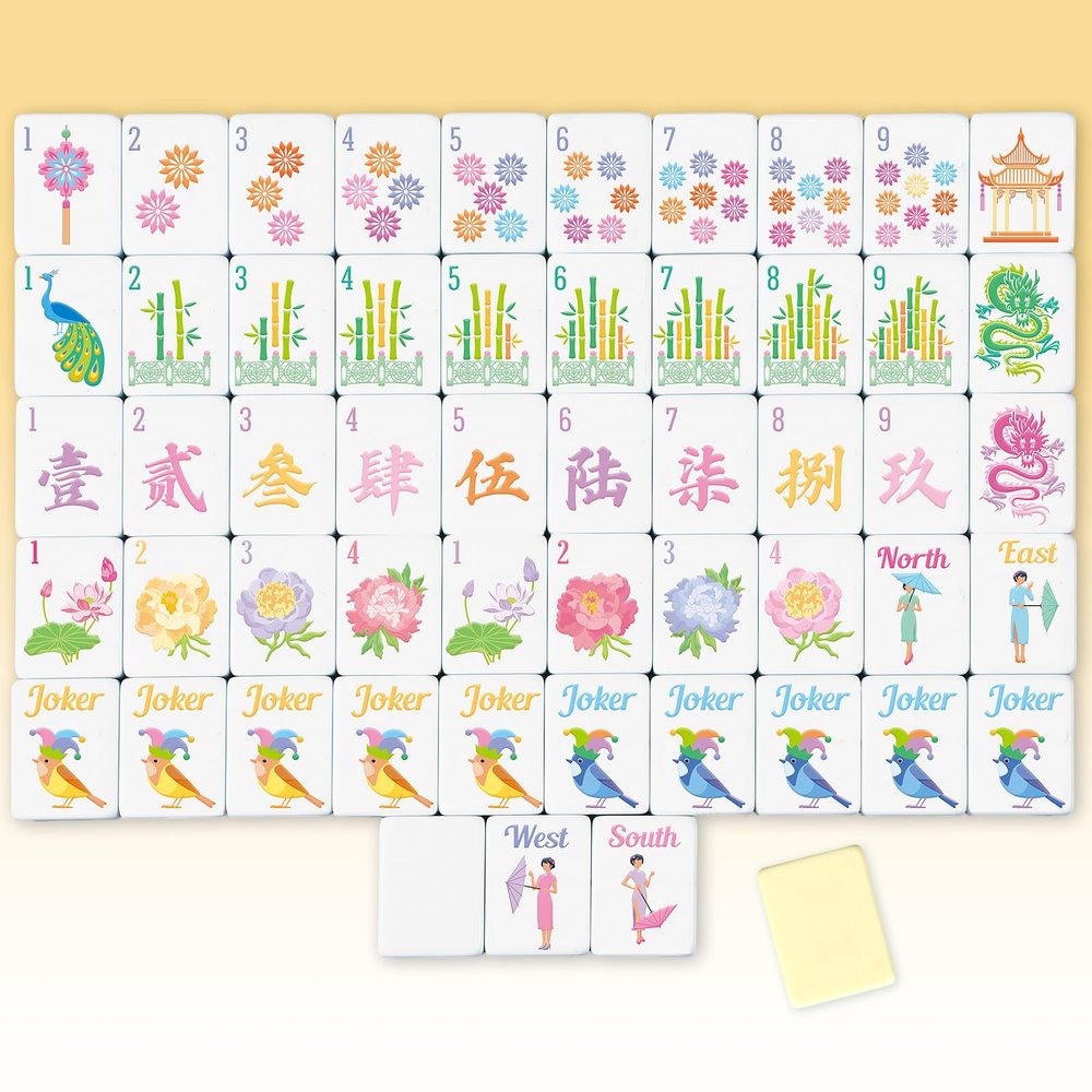 Arrowbash 160 Pcs American Mahjong Tiles Set Only, 1.2 Inch American Mahjong Tiles Game with 8 Different Hand Carved Patterns for Mah Jong Social Games, Beginners, Mah Jong Lovers (Yellow)