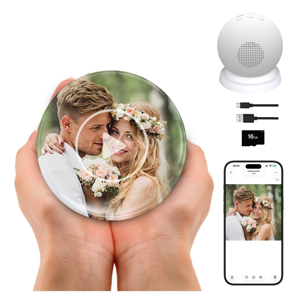 Memory Orb Video Player, 3.15 Crystal Memory Sphere Ball, Rechargeable 3D Memory Pearl Video&Photo Player, No App/WiFi, 16GB Digital Frame for Anniversary, Birthday, Wedding, Pet Memorial (White)