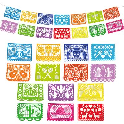 2 Pack Cinco De Mayo Banner, 3.28Ft Fiesta Party Decorations, Colorful Mexican Party Banners, Paper Papel Picado Banner, Dia De Los Muertos Decor Day of The Dead Decorations Mexican Fiesta Party Supplies