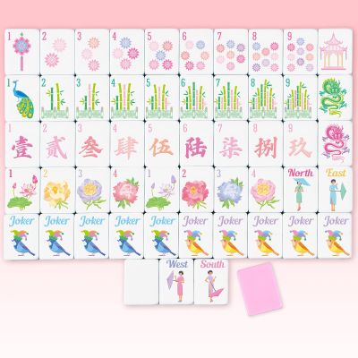 Arrowbash 160 Pcs American Mahjong Tiles Set Only, 1.2 Inch American Mahjong Tiles Game with 8 Different Hand Carved Patterns for Mah Jong Social Games, Beginners, Mah Jong Lovers(Pink)