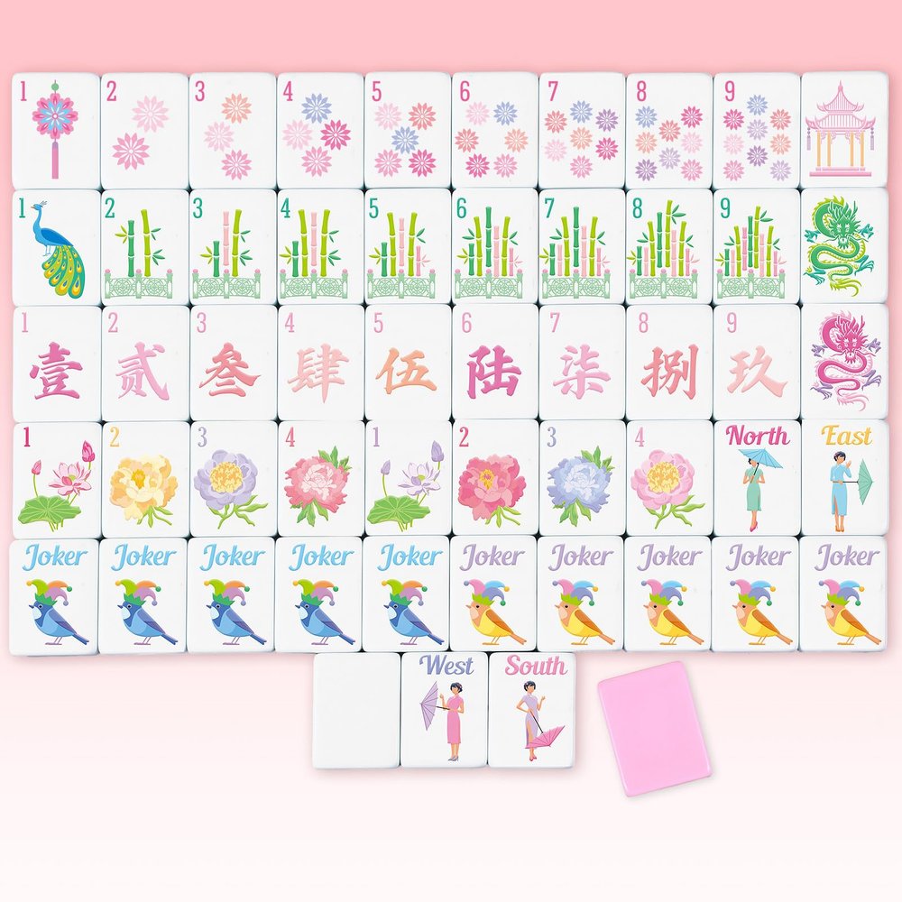 Arrowbash 160 Pcs American Mahjong Tiles Set Only, 1.2 Inch American Mahjong Tiles Game with 8 Different Hand Carved Patterns for Mah Jong Social Games, Beginners, Mah Jong Lovers(Pink)