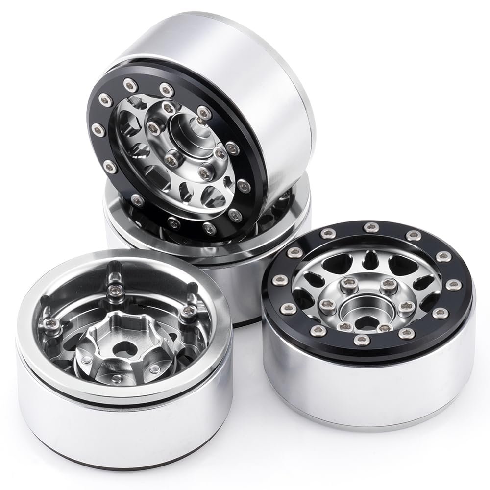 4PCS 1.55inch RC Beadlock Wheel for 1/18 UTB18 JIMNY 1/10 Axial AX90069 D90 TF2 Tamiya CC01 Crawler Car Upgrade Parts (Silver)