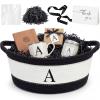 Colingmill Initial Woven Gift Basket Empty, DIY Decorative Personalized Gift Basket Monogram Cotton Rope with Handle Wrap Bag Ribbon Greeting Card Filler for Wedding Birthday(Classic,Black White) view 1
