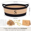 Colingmill Initial Woven Gift Basket Empty, DIY Decorative Personalized Gift Basket Monogram Cotton Rope with Handle Wrap Bag Ribbon Greeting Card Filler for Wedding Birthday(Neutral,Black Khaki) view 2