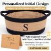 Colingmill Initial Woven Gift Basket Empty, DIY Decorative Personalized Gift Basket Monogram Cotton Rope with Handle Wrap Bag Ribbon Greeting Card Filler for Wedding Birthday(Neutral,Black Khaki) view 3