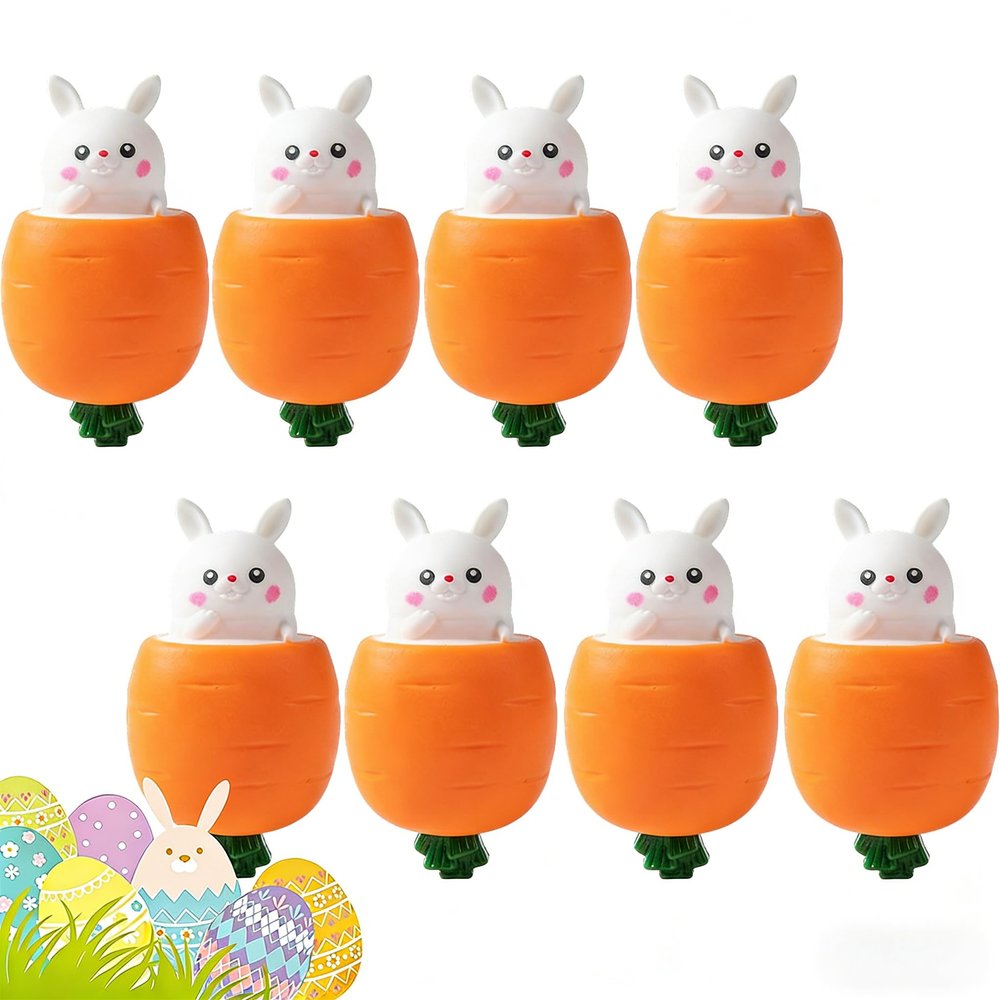 2026 New Easter Basket Essentials, Squeeze Carrot Doll Pop-Up Carrot Bunny, Carrot Rabbit Fidget Novelty Easter Gift Party Favor for Easter Basket Stuffers (8, White)