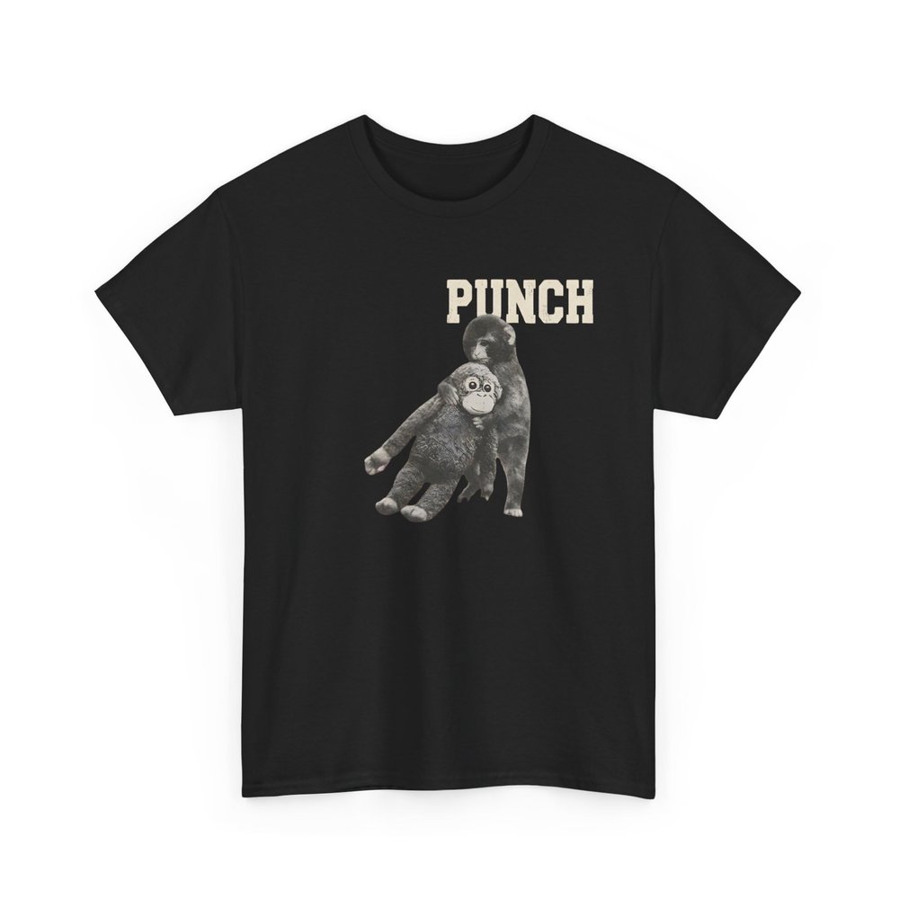 Baby Monkey Holding Plush Toy T-Shirt | Monkey Punch Viral Design Black