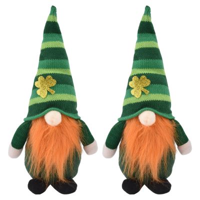 2pcs Irish Gnomes Plush, St Patricks Day Gnome Ornament, Faceless Good Luck Gnome Decor with Long Beard, Green Cloth Gnome for Home Table Sofa Decoration (Men's Green Leaf Festival Doll)