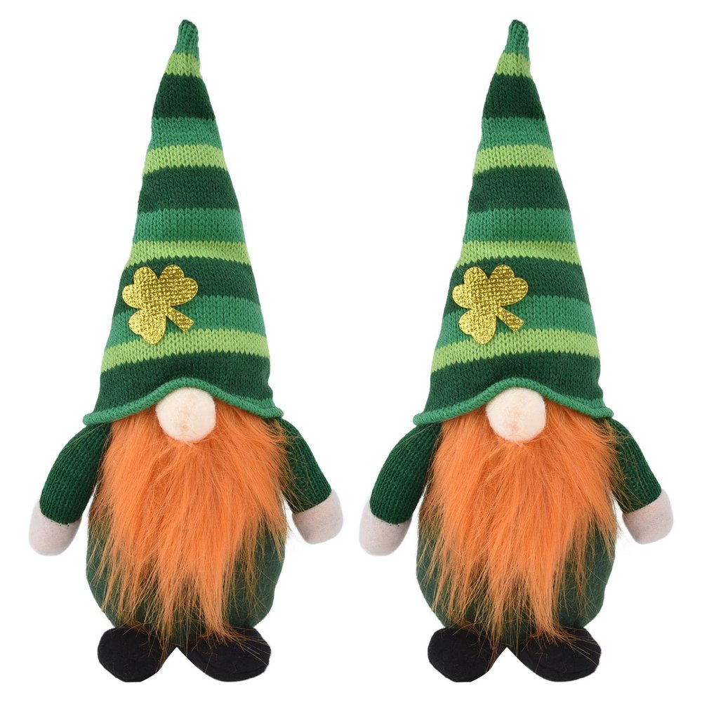 2pcs Irish Gnomes Plush, St Patricks Day Gnome Ornament, Faceless Good Luck Gnome Decor with Long Beard, Green Cloth Gnome for Home Table Sofa Decoration (Men's Green Leaf Festival Doll)