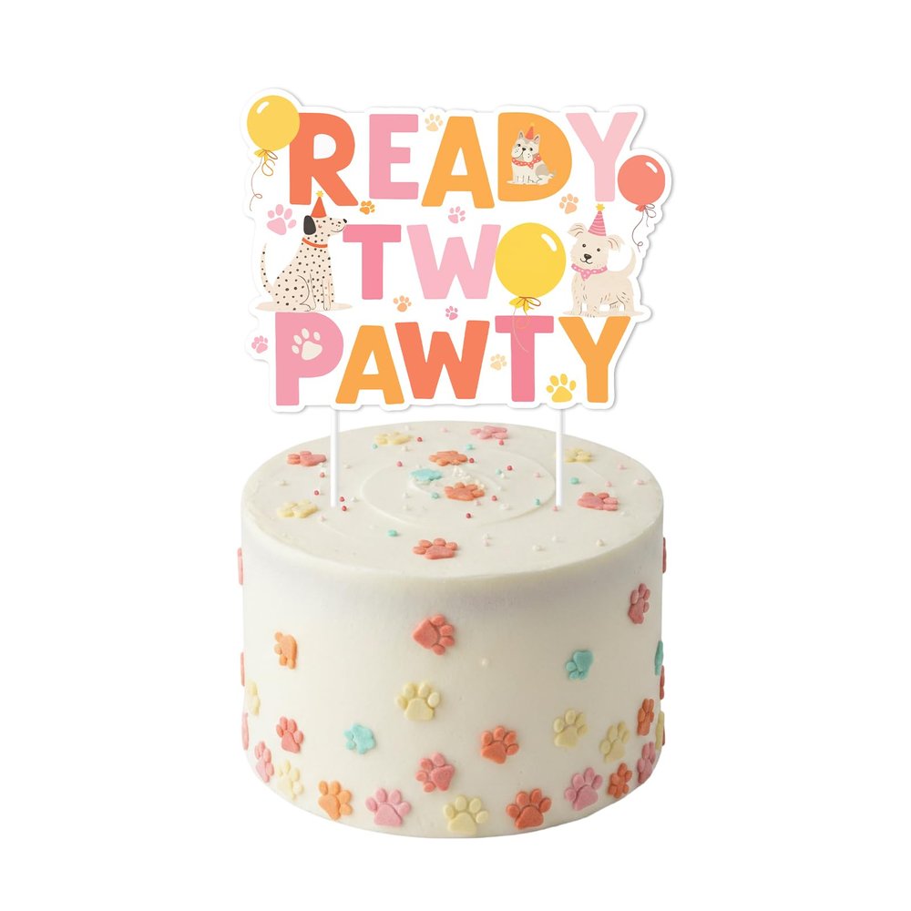 YO PERREO SOLA Ready TWO Pawty Cake Topper Dog Themed Double Sided Paper Cake Pick for 2nd Birthday Party Decorations Puppy Celebration Dessert Table Centerpiece