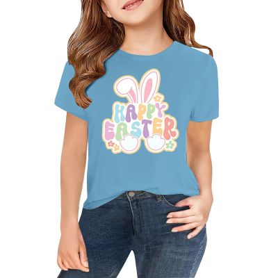 Toddler Bunny Costume Easter Shirts for Girls Bunny Outfits Toddler Boy Sping Shirt Short Sleeve Crew Neck Tops Cute Cartoon Print Holiday Tshirts Teen Clothes Light Blue 4-5 Years