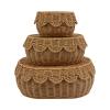 3 Pcs Scalloped Rattan Baskets with Lids, Woven Wicker Storage Baskets with Lids for Organizing, Scalloped Edge Baskets for Nursery, Bathroom, Medium, Large, Small, Oval view 1