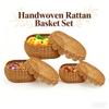 3 Pcs Scalloped Rattan Baskets with Lids, Woven Wicker Storage Baskets with Lids for Organizing, Scalloped Edge Baskets for Nursery, Bathroom, Medium, Large, Small, Oval view 2