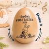 E EntrySanddie Personalized First Easter Musical Easter Egg Shaker for Babies, Bunny Laser Engraved Engraved Wooden Egg Shakers, Easter Basket Stuffer view 3