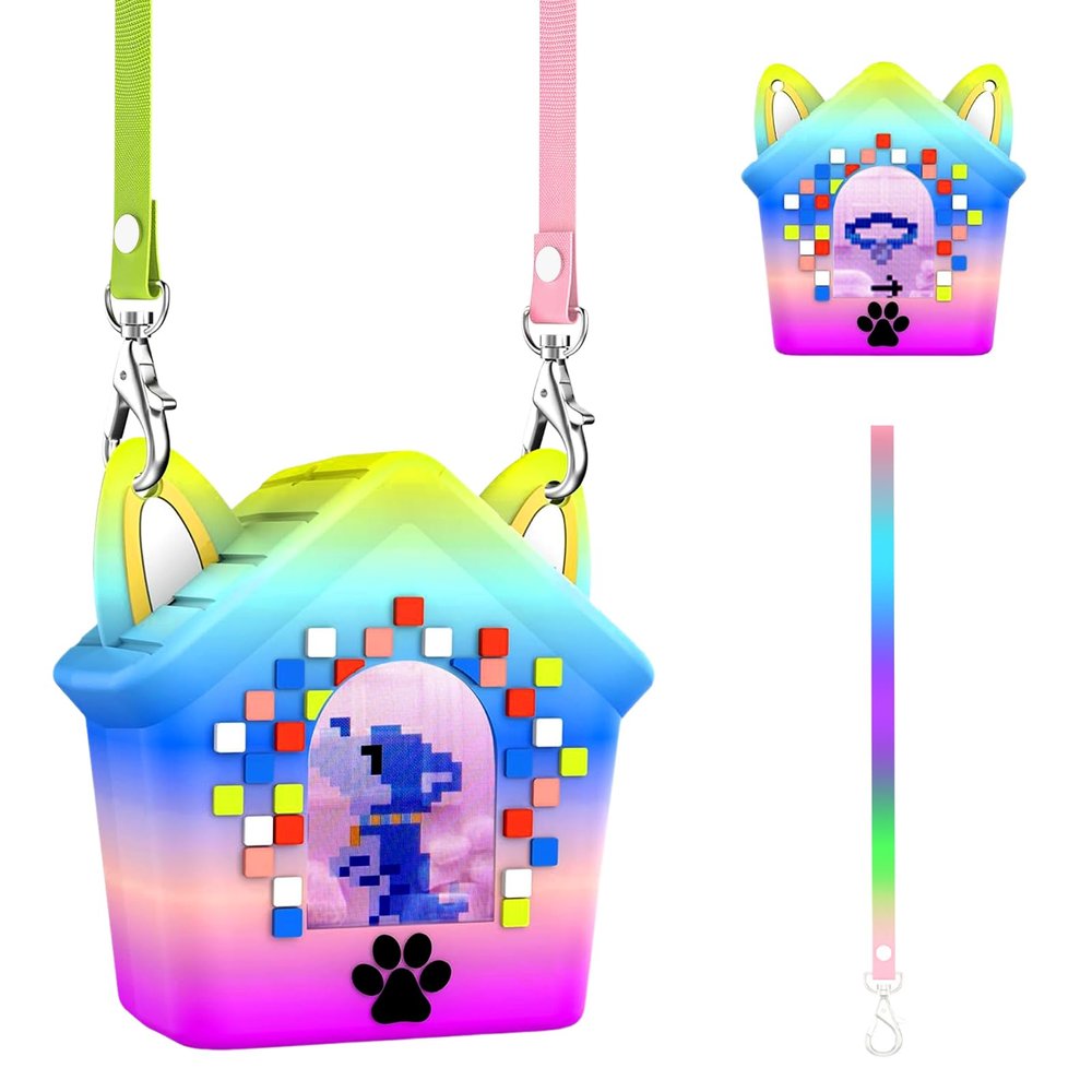 for Bitzee Doghouse Interactive Digital Pet Silicone Case with Lanyard,Full Protective Case Cover with Doghouse Bitzee Virtual Electronic Pets-Rainbow