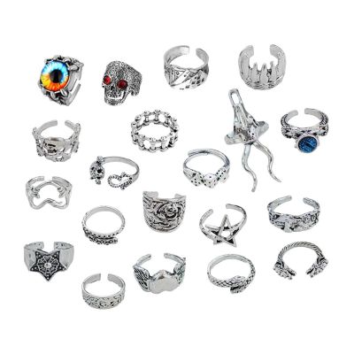 ADONJBISG 20Pcs Vintage Punk Rings Set for Women, Retro Skull Demon Eye Animal Finger Jewelry, Exaggerated Gothic Alloy Rings for Halloween Party Music Festival Gifts