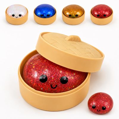 1Pc Colorful Dumpling Stress Balls Fidget Toys - Stress Relief, Slow Rising, Simulated Steamed Bun Sensory Toy for Office Home Relaxation, Soft Ball Bun Squeeze Fidget Toy Red