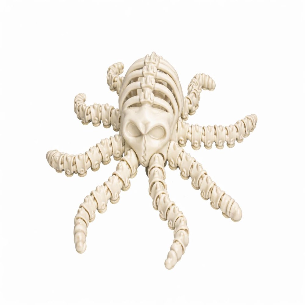 Articulated Flexible Skeleton Octopus: 3D Printed (Bone White)
