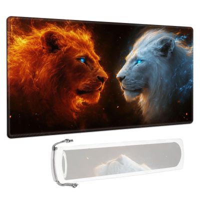 for MTG/TCG Playmat - 28x16 Inch Trading Card Game Mat with Reinforced Stitched Edges,Non-Slip Rubber Base and Free Storage Bag,Large Desk Mat,Fire Ice Lions